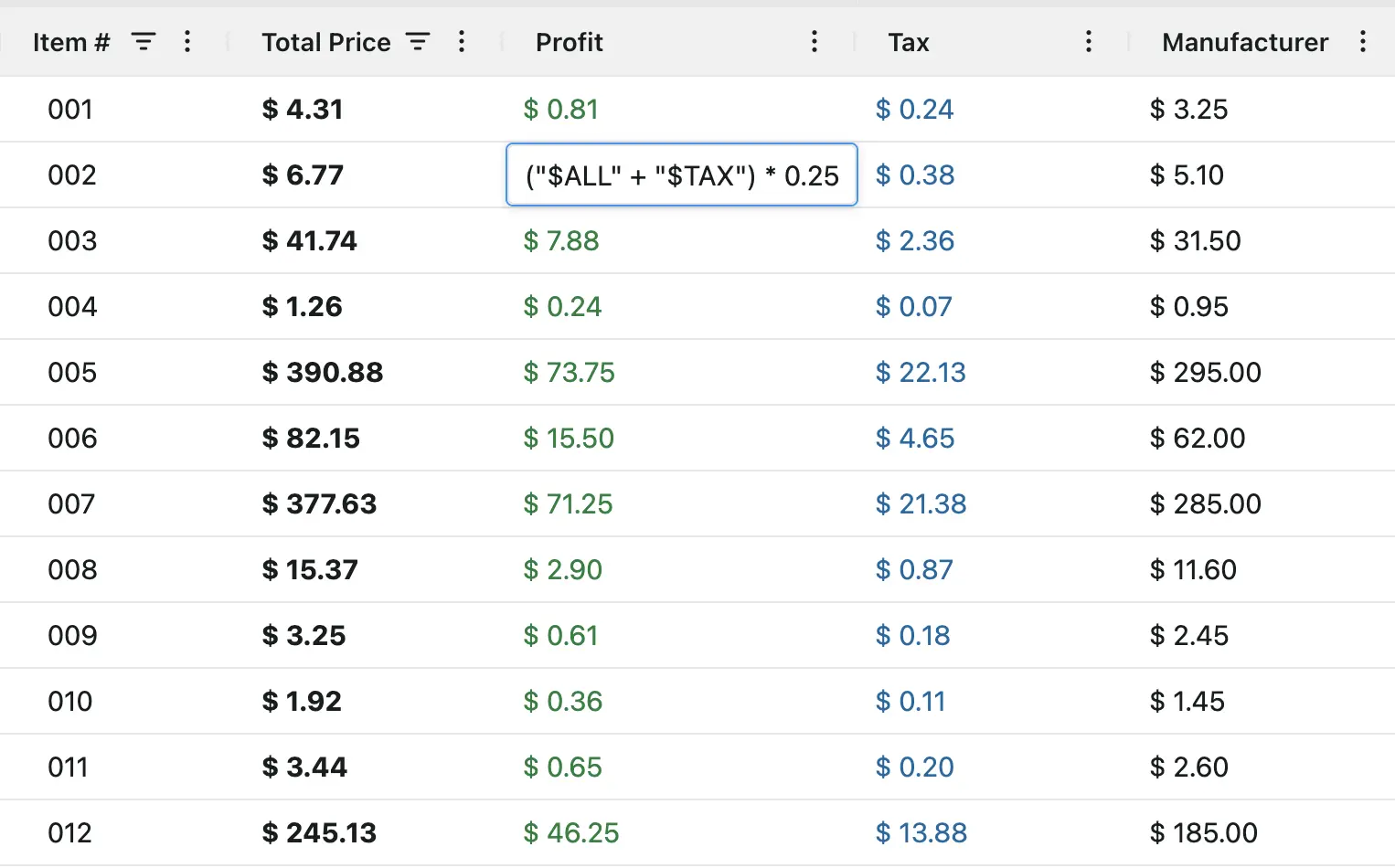 Demo: Creating a new item with live formula preview